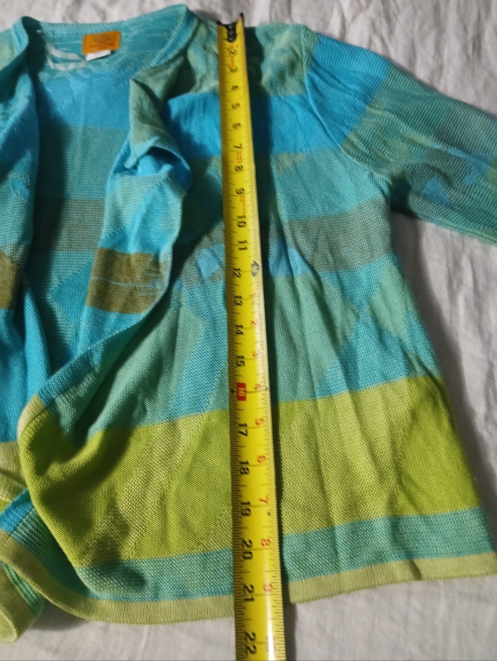 Ruby Rd Cardigan Sweater Size PL Petite L Open Front Blue Green Striped 100% Acr - Picture 4 of 8